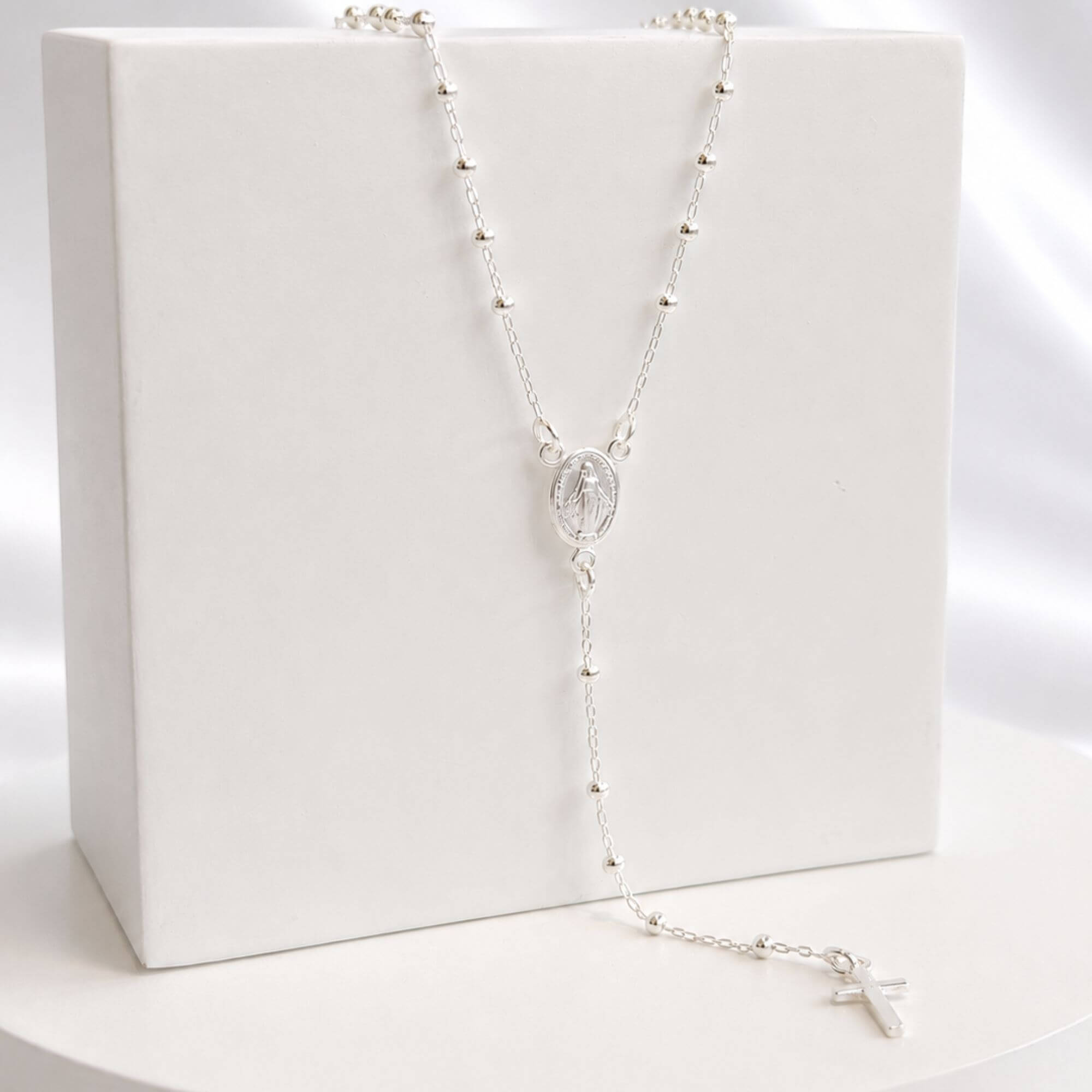Colar Cartier Terço Nossa Senhora Das Graças 60 cm Prata 925