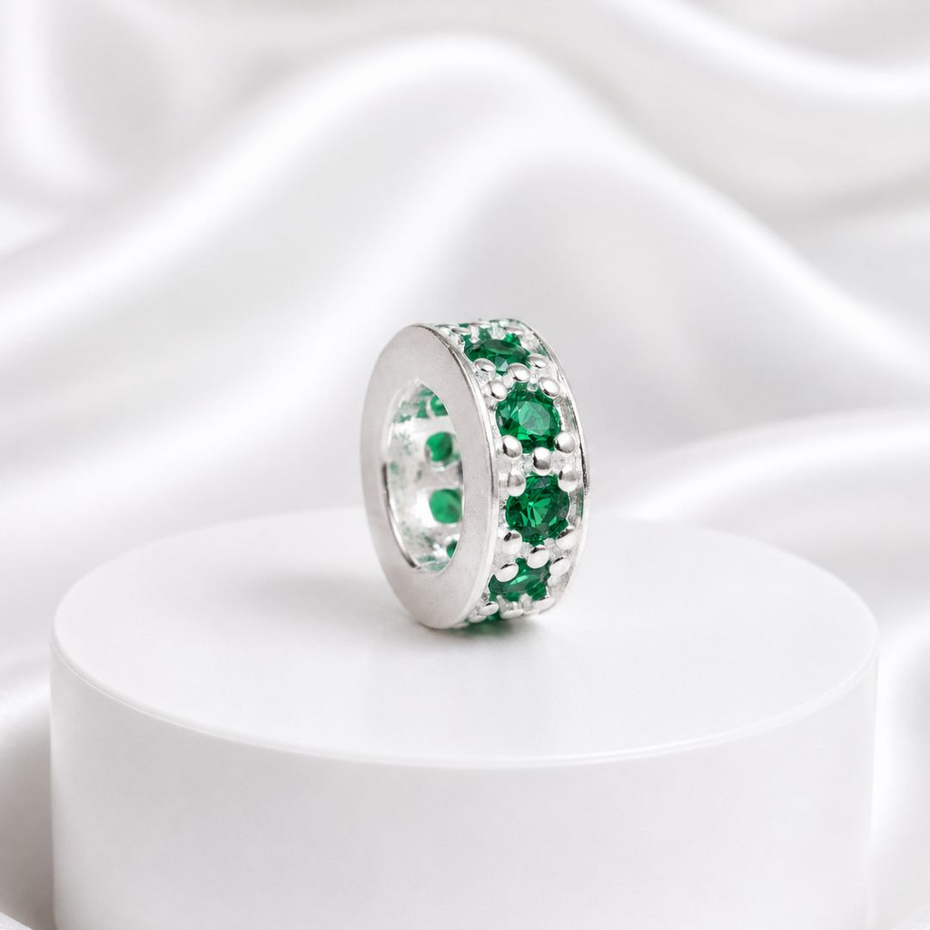 Berloque Mini Separador Zircônia Verde Prata 925