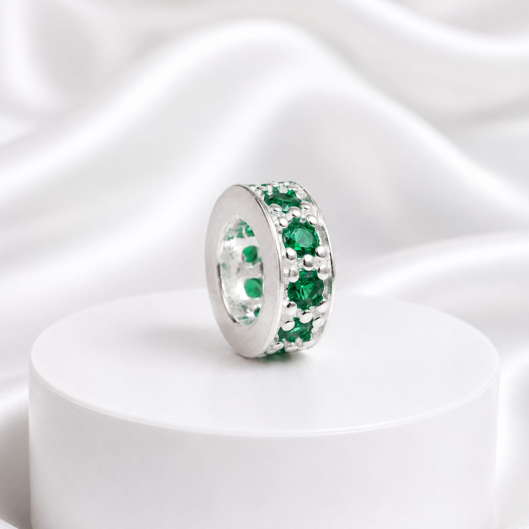 Berloque Mini Separador Zircônia Verde Prata 925