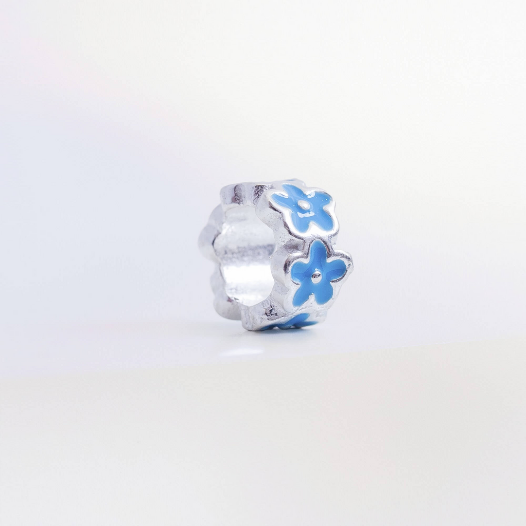 Berloque Mini Separador Flor Azul Prata 925