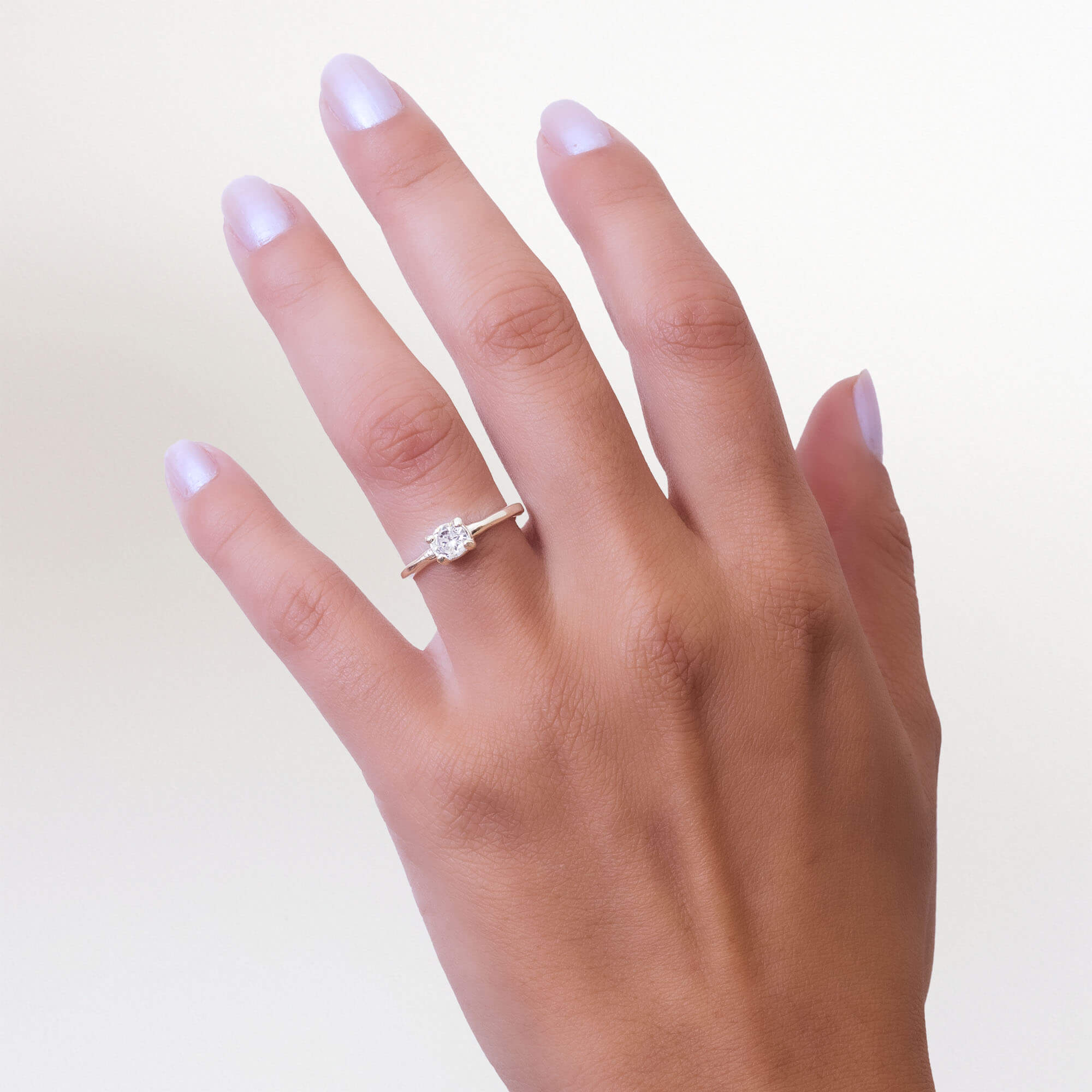 Anel de Prata 925 Solitário Liso Com Zircônia Quadrada