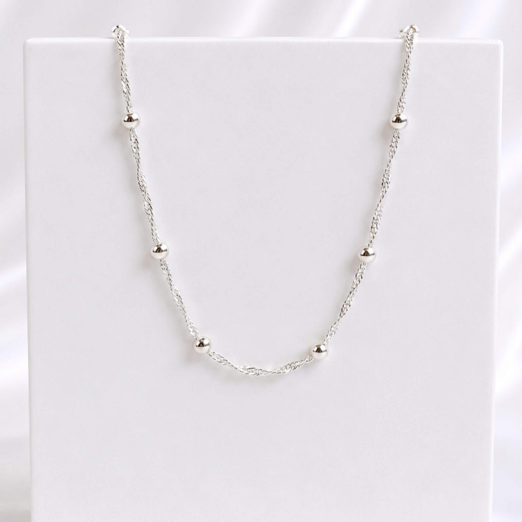 Corrente Singapura com Bolinhas 40 cm Prata 925