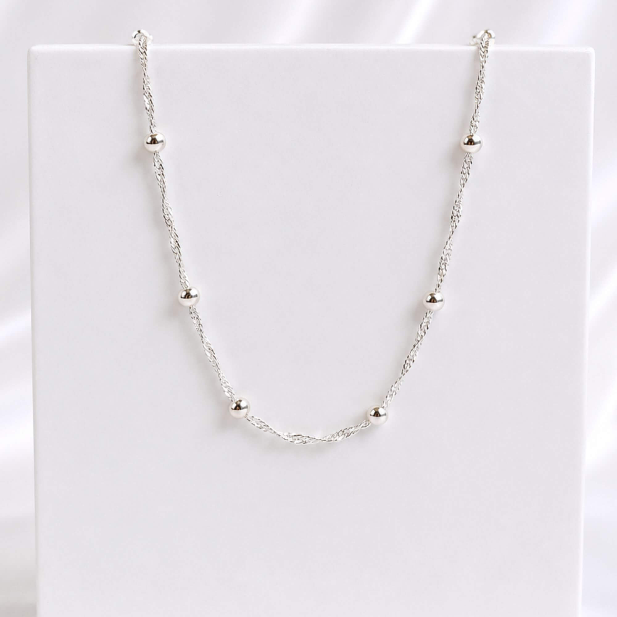 Corrente Singapura com Bolinhas 40 cm Prata 925