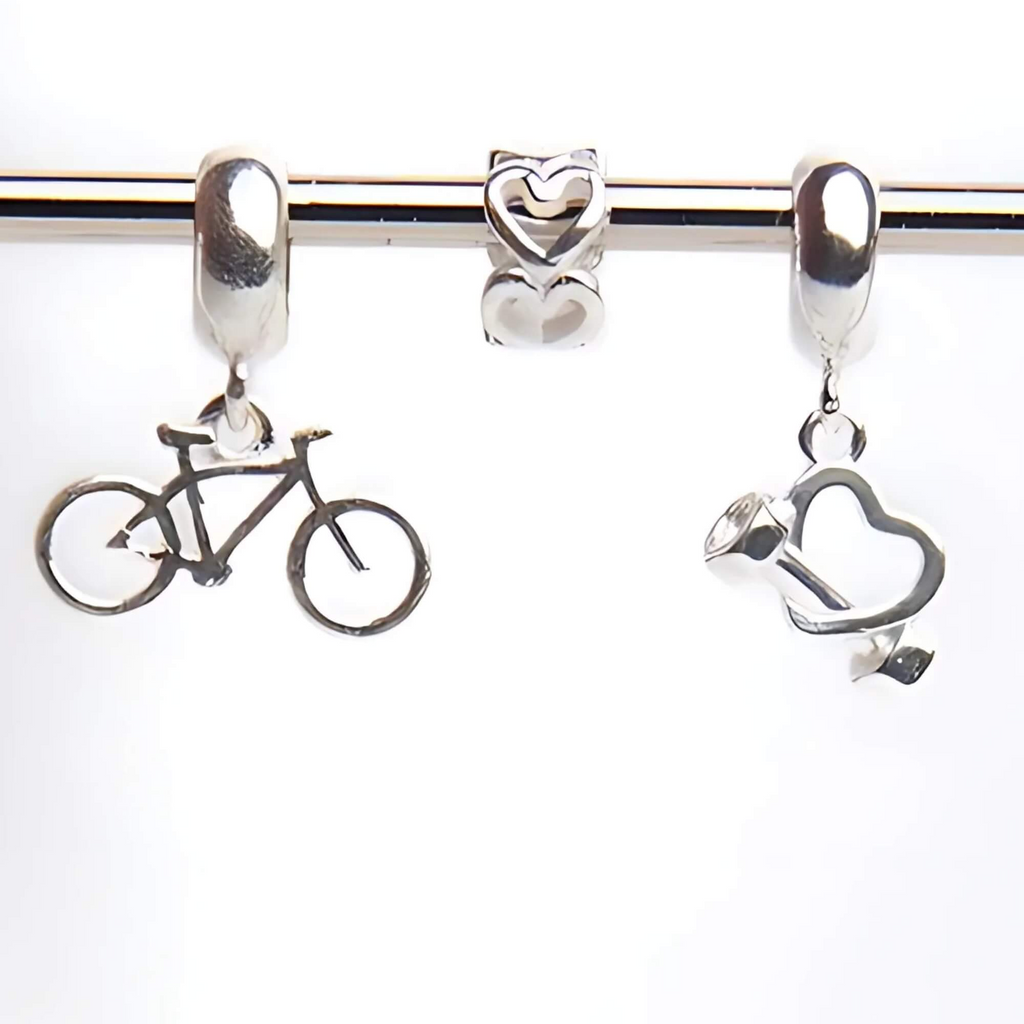 Leve 3 pague 2 - Kit de Berloques em Prata 925 com Coração e Halter, Bicicleta e Ganhe Mini Separador Corações