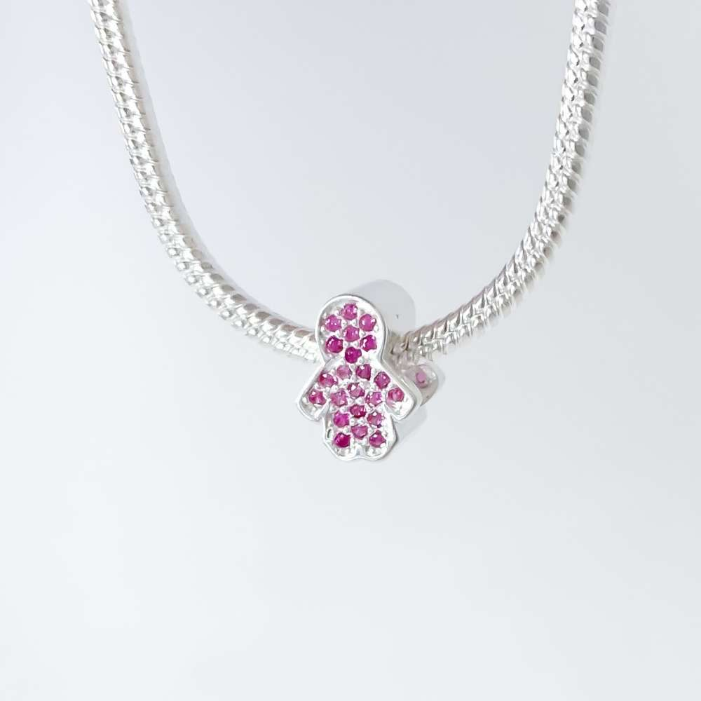 Berloque Separador Menina com Zircônia Pink Prata 925