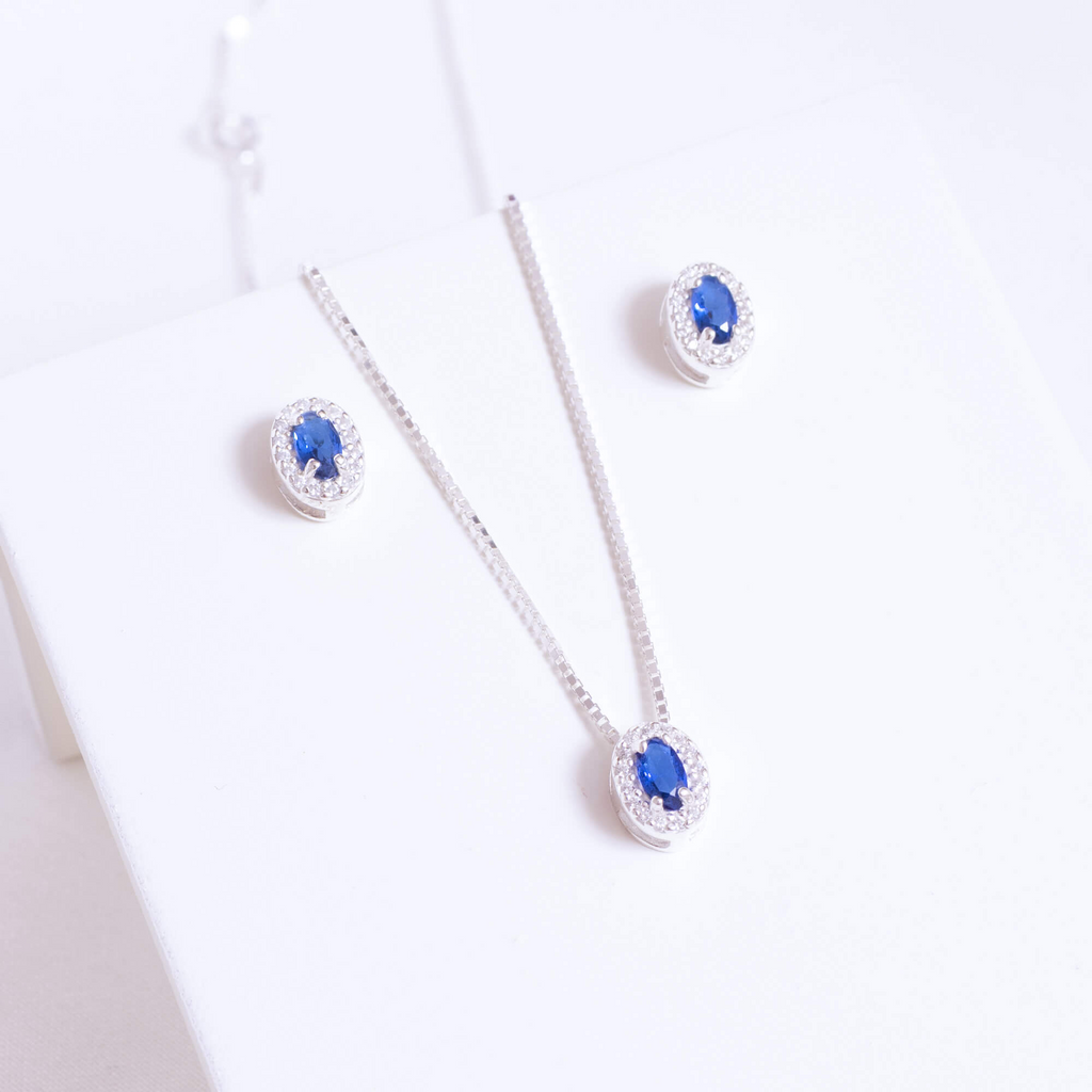 Colar de Prata 925 Azul Com Zircônias Cristais 45 cm