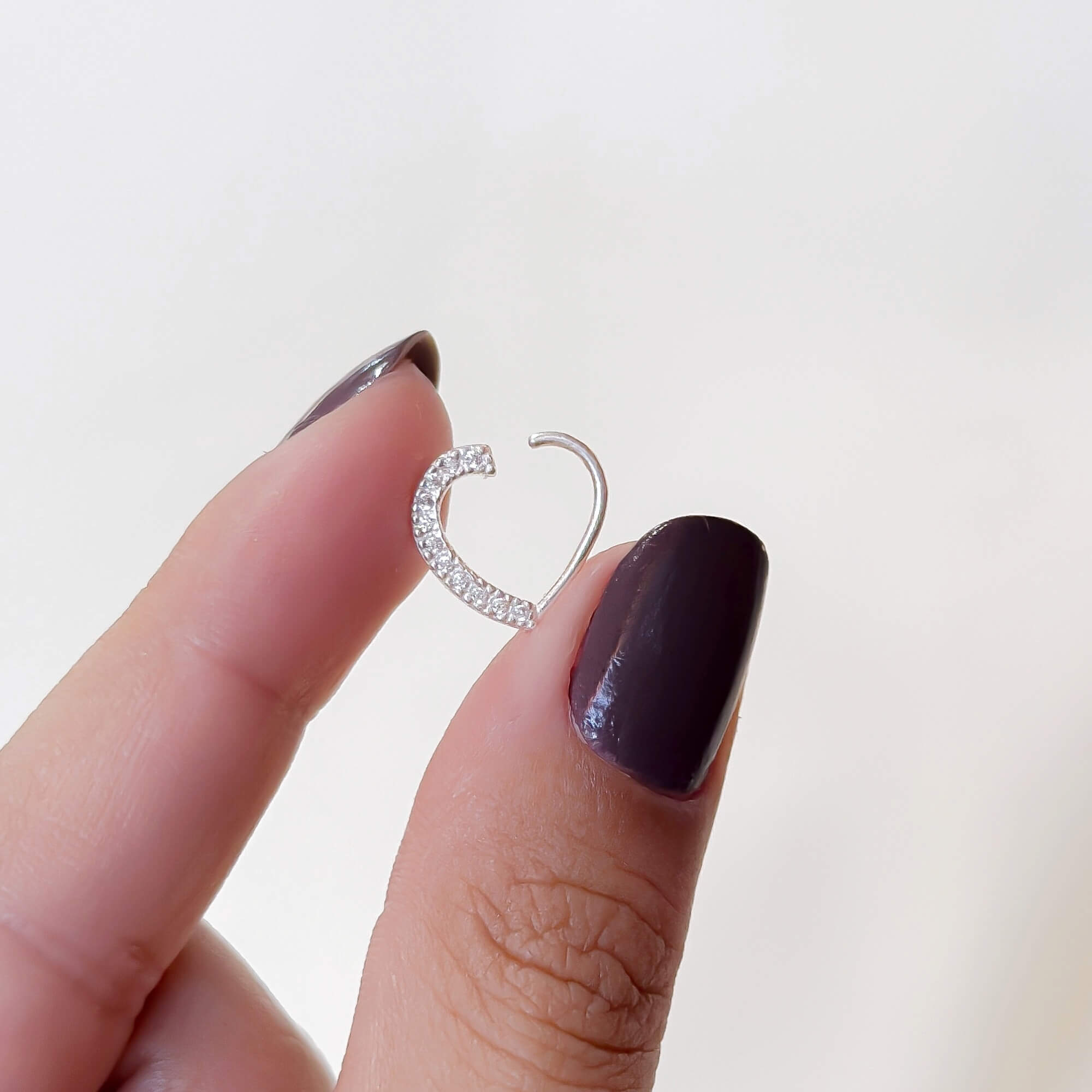 Piercing Daith Coração Cravejado Prata 925