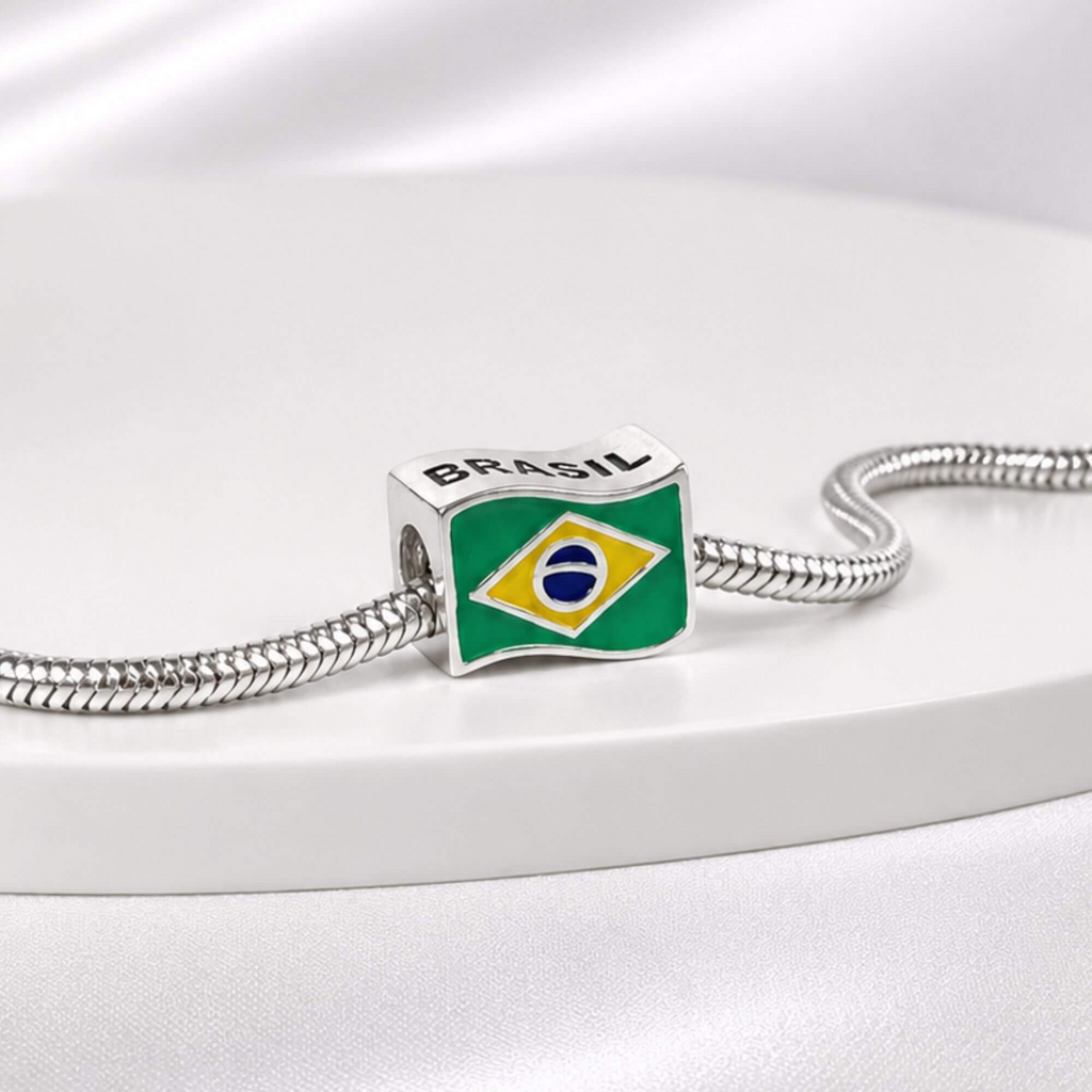 Berloque  Separador Bandeira do Brasil Prata 925