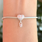 Berloque Separador Coração Menina Zircônia Rosa Pink Prata 925