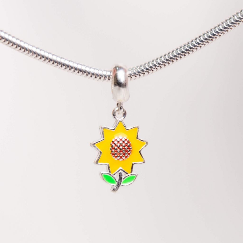 Berloque Girassol Amarelo Prata 925