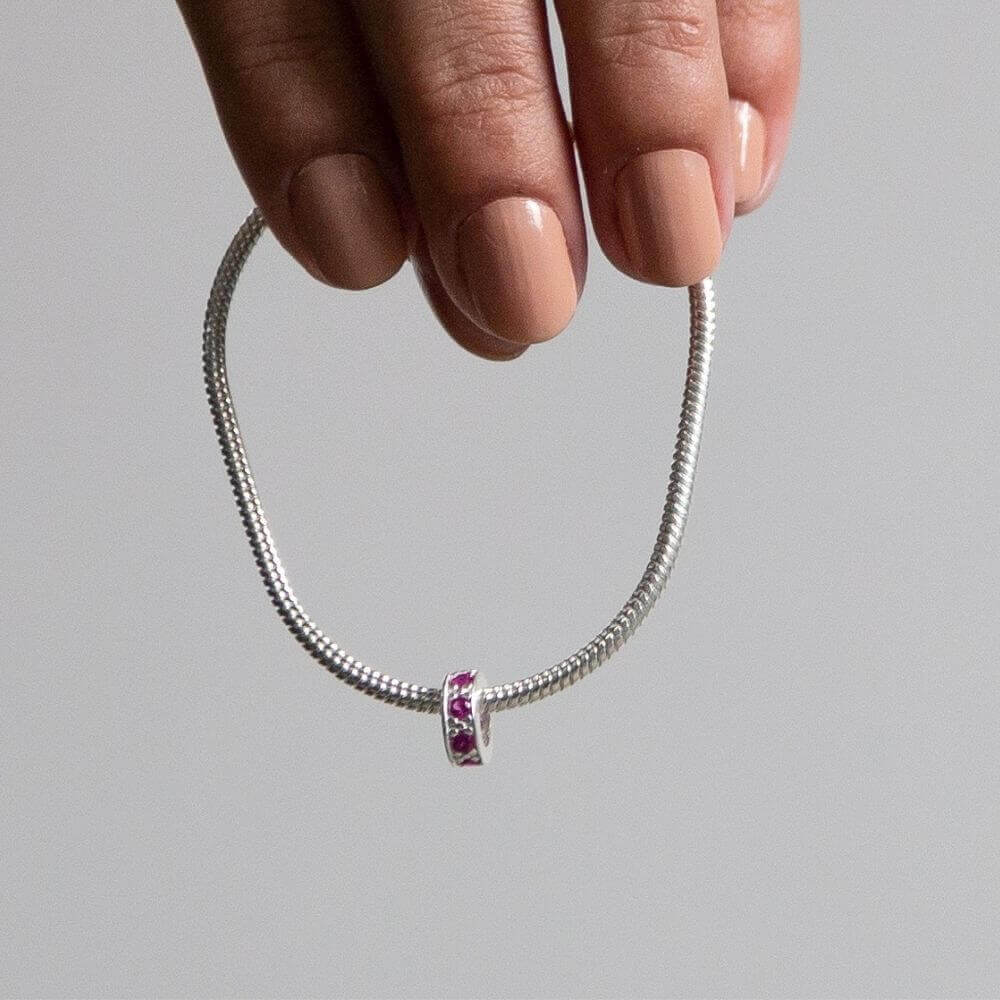 Berloque Mini Separador Zircônia Rosa Pink Prata 925