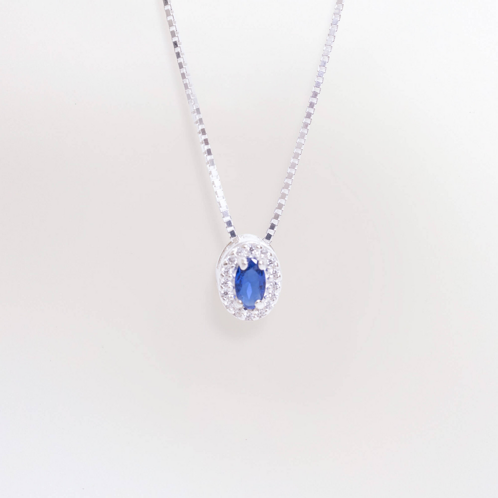 Colar de Prata 925 Azul Com Zircônias Cristais 45 cm