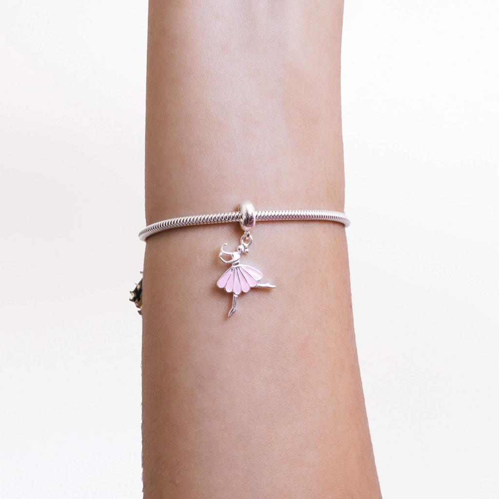 Berloque Bailarina Rosa Prata 925