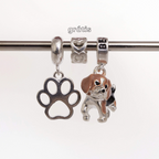 Leve 3 pague 2 - Kit de Berloques em Prata 925 com Patinha Vazada, Cachorro Beagle e Ganhe Mini Separador Corações