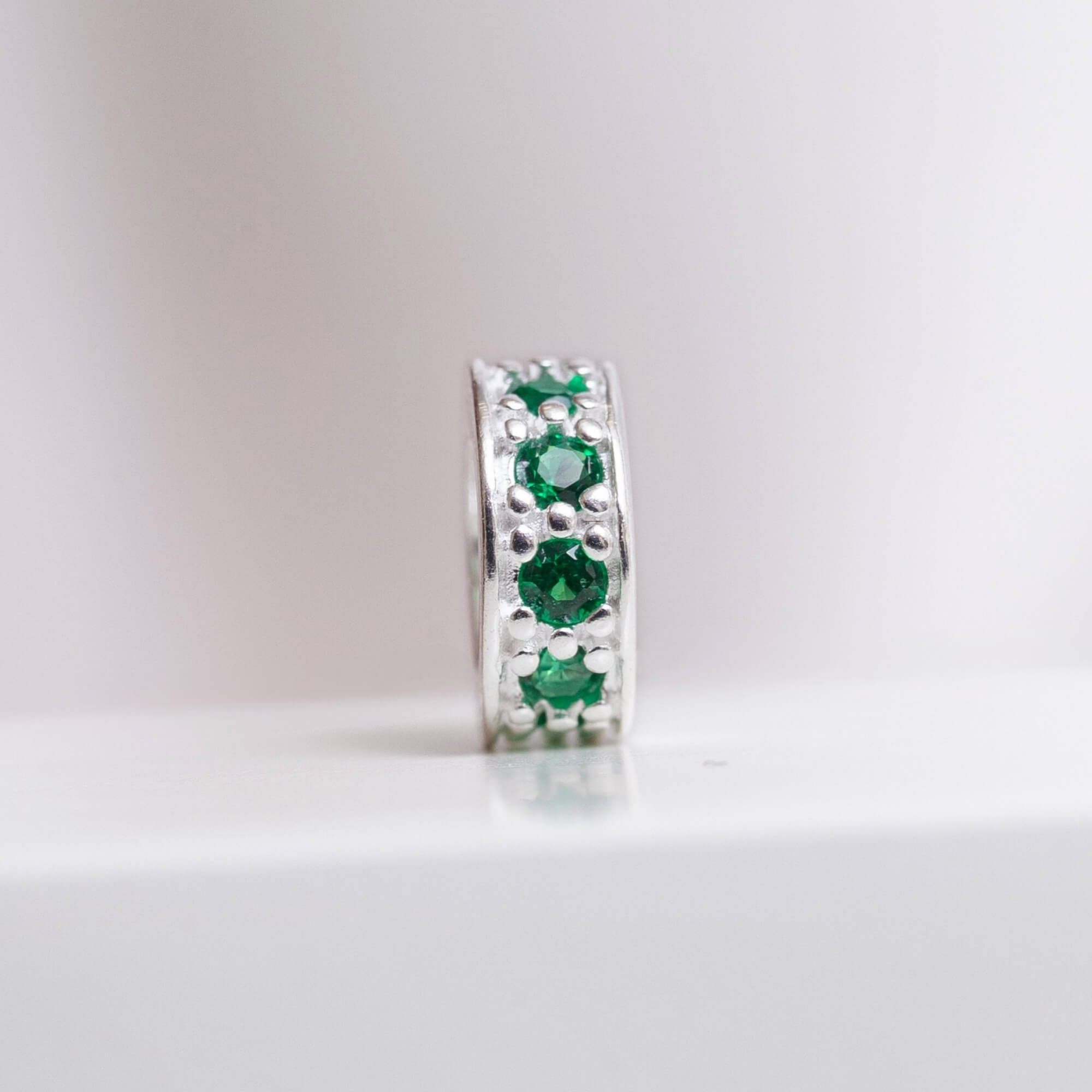 Berloque Mini Separador Zircônia Verde Prata 925