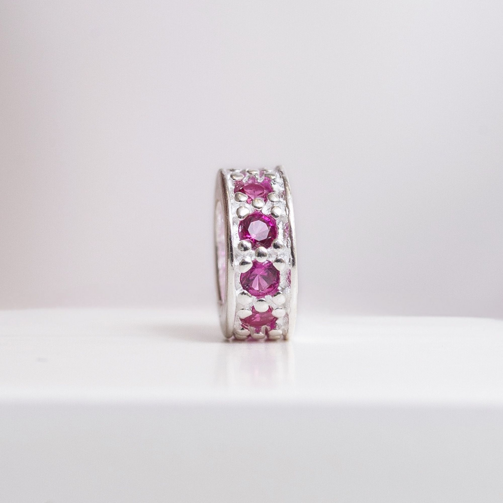 Berloque Mini Separador Zircônia Rosa Pink Prata 925