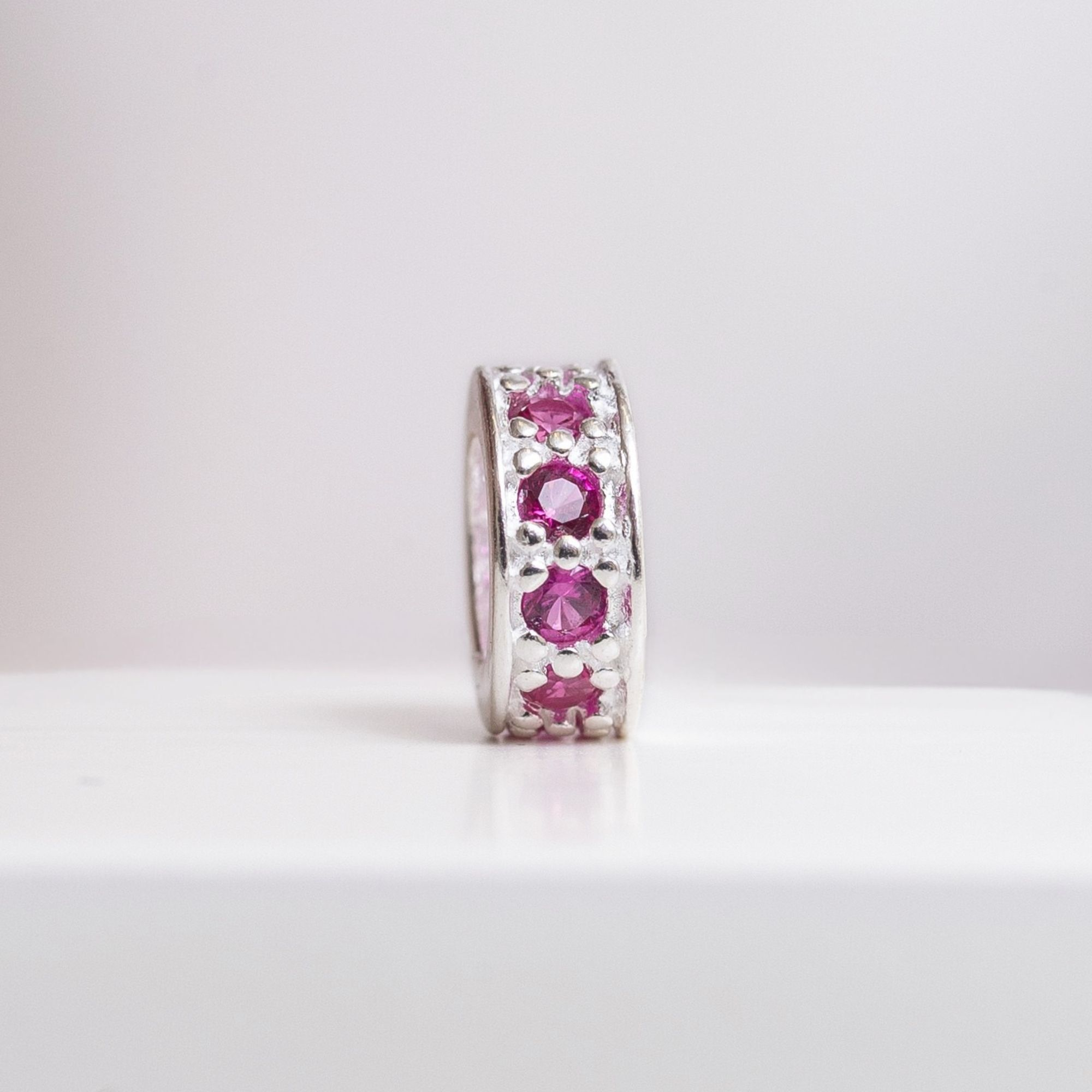 Berloque Mini Separador Zircônia Rosa Pink Prata 925