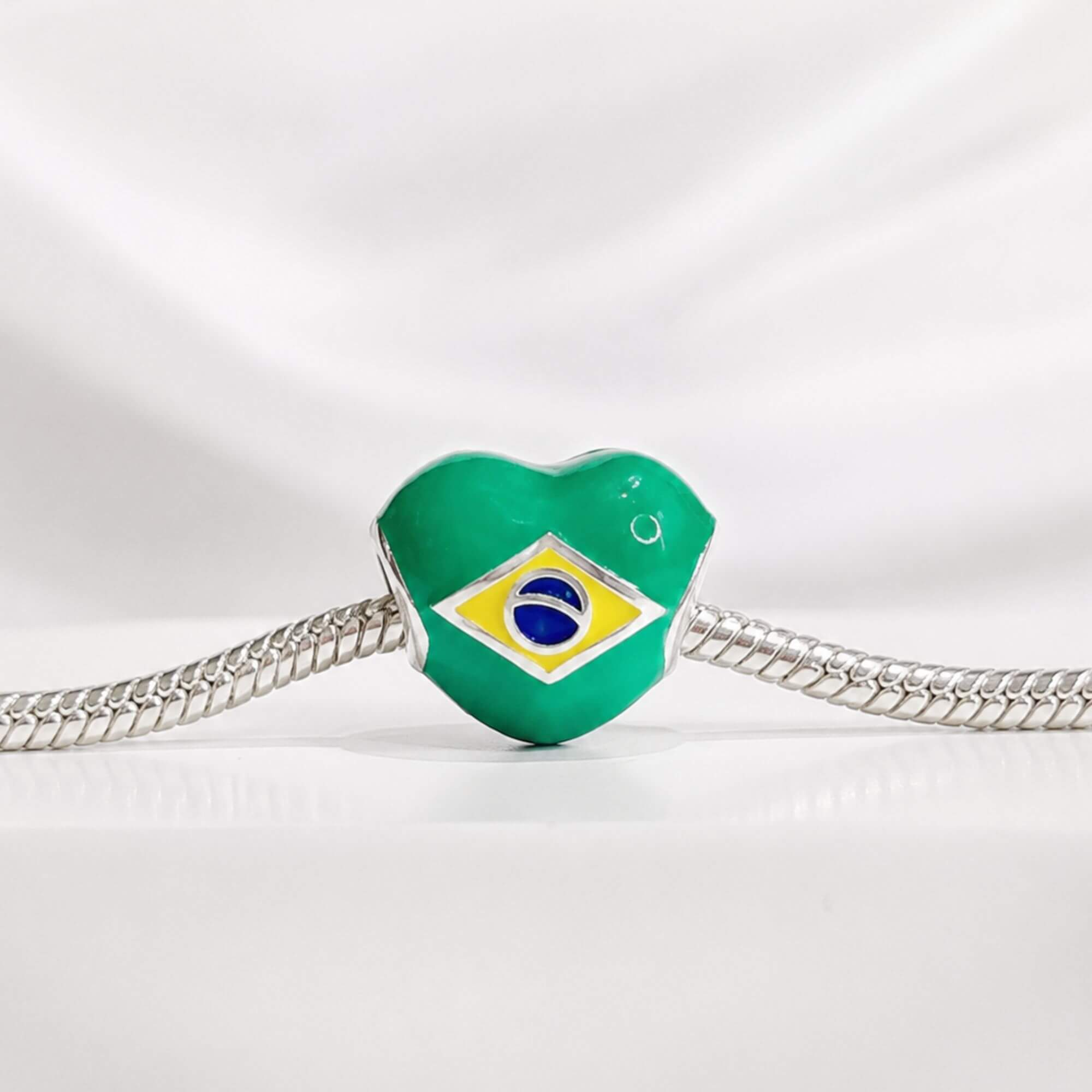 Berloque Separador Coração Brasil Prata 925
