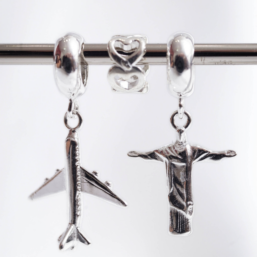 Leve 3 pague 2 - Kit de Berloques em Prata 925 com Avião Pingente, Cristo Redentor e Ganhe Mini Separador Corações