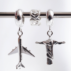 Leve 3 pague 2 - Kit de Berloques em Prata 925 com Avião Pingente, Cristo Redentor e Ganhe Mini Separador Corações