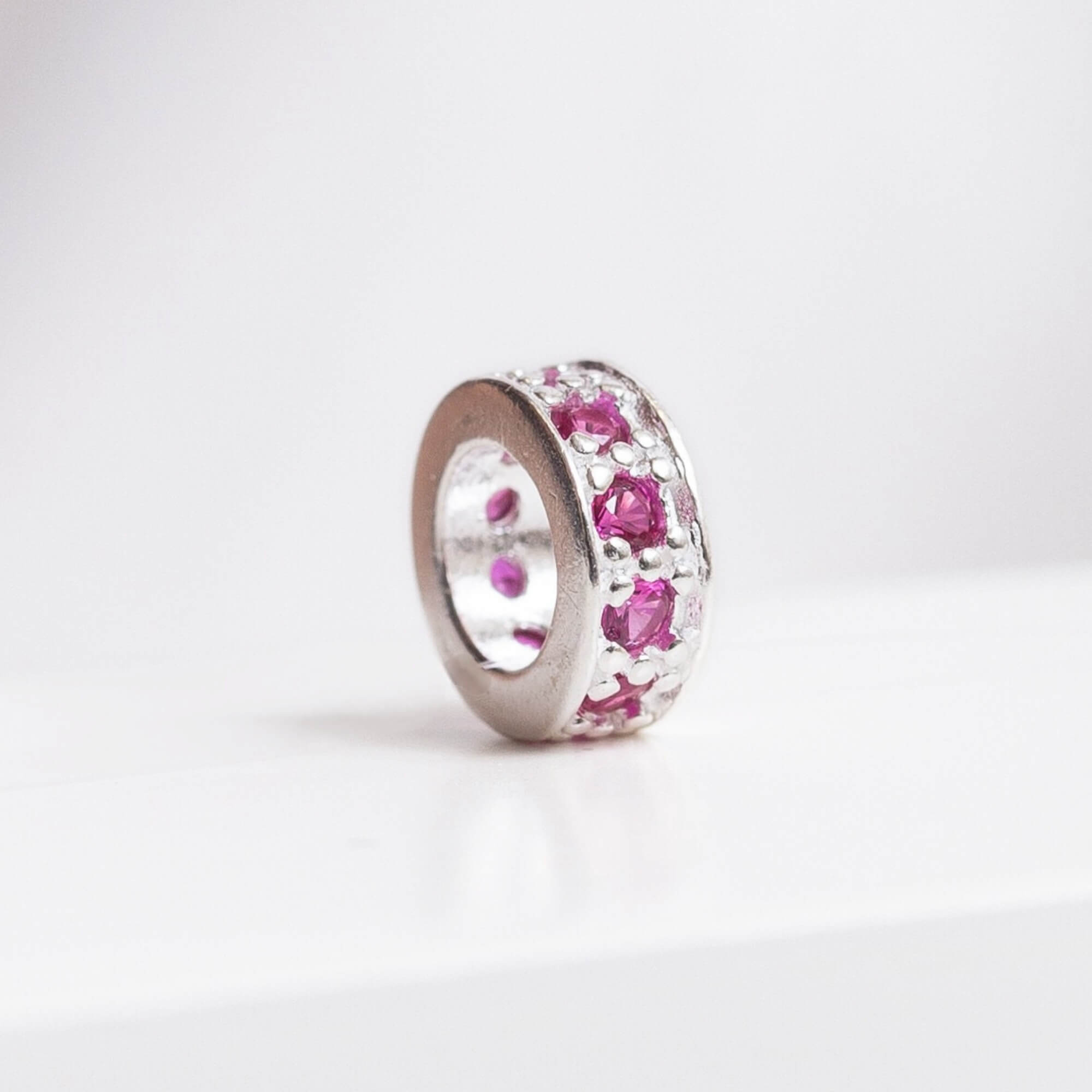 Berloque Mini Separador Zircônia Rosa Pink Prata 925