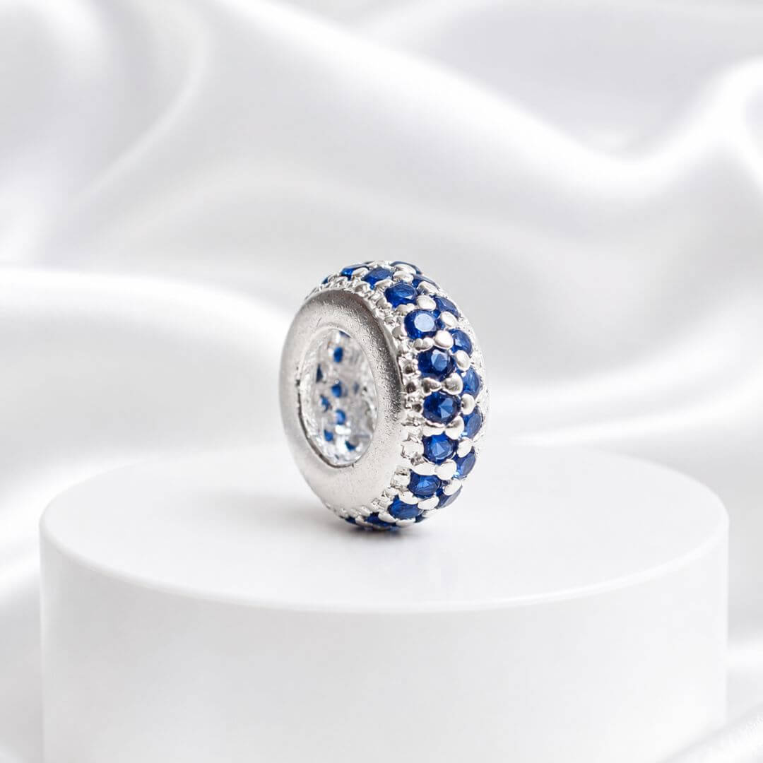Berloque Separador Zircônia Azul Prata 925