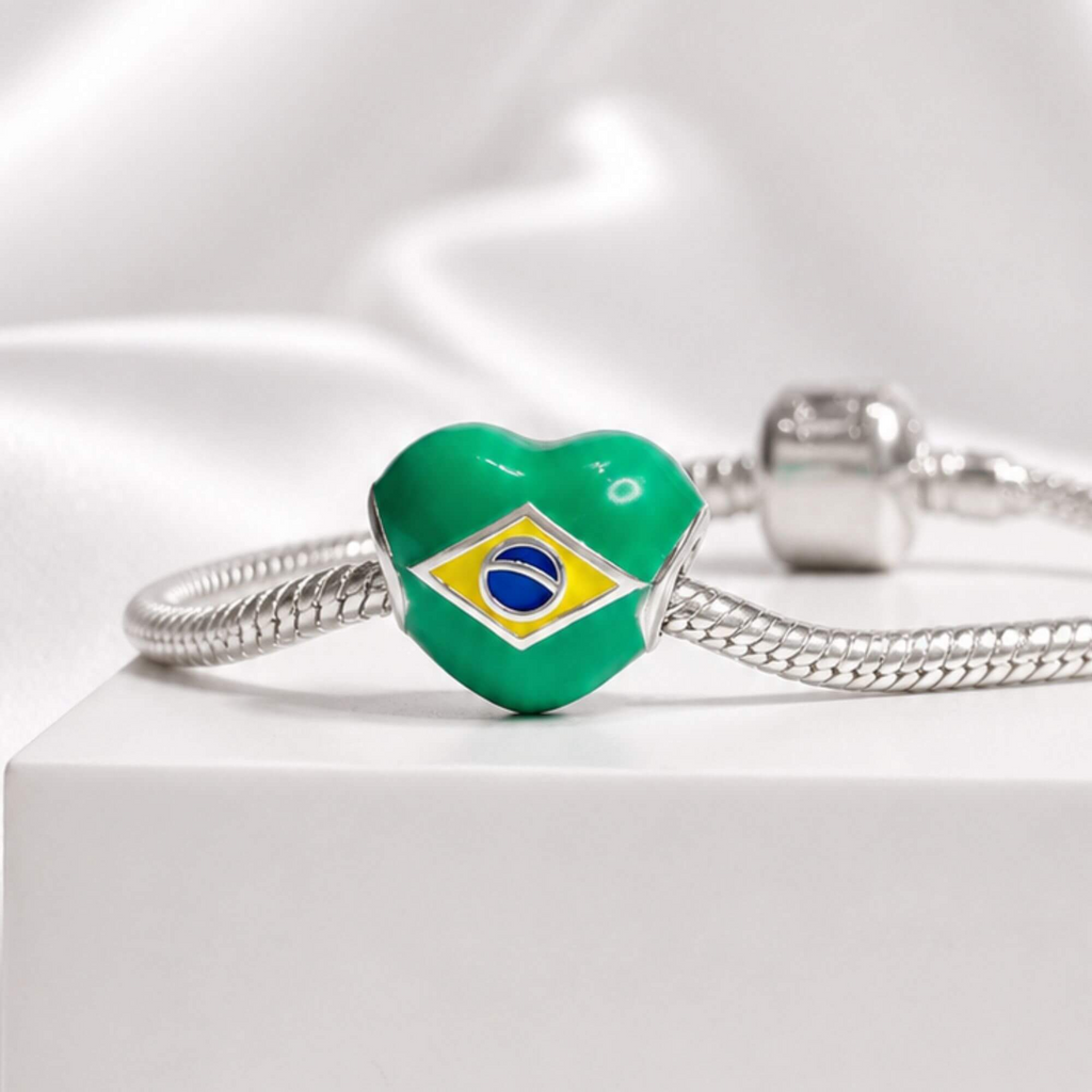 Berloque Separador Coração Brasil Prata 925
