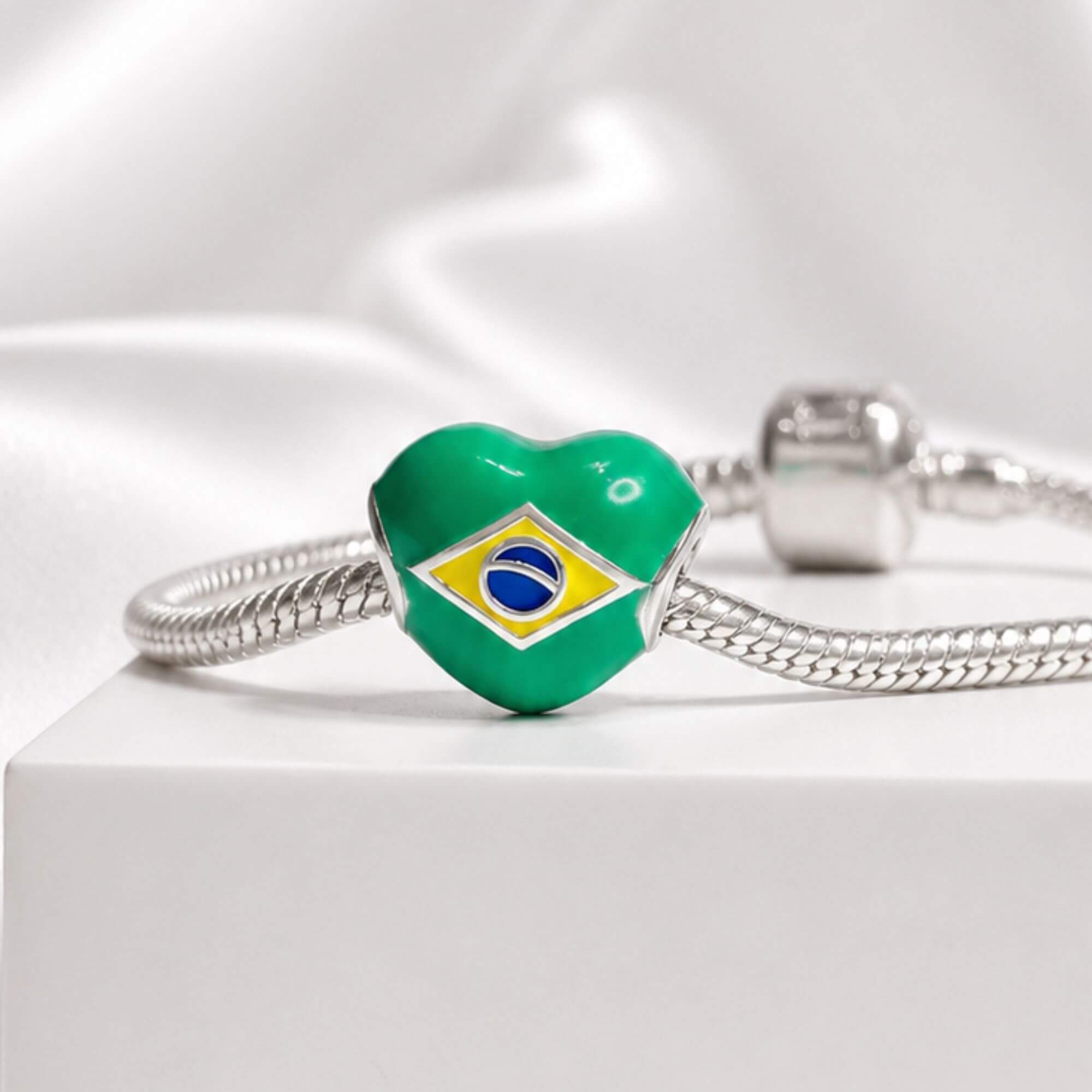 Berloque Separador Coração Brasil Prata 925
