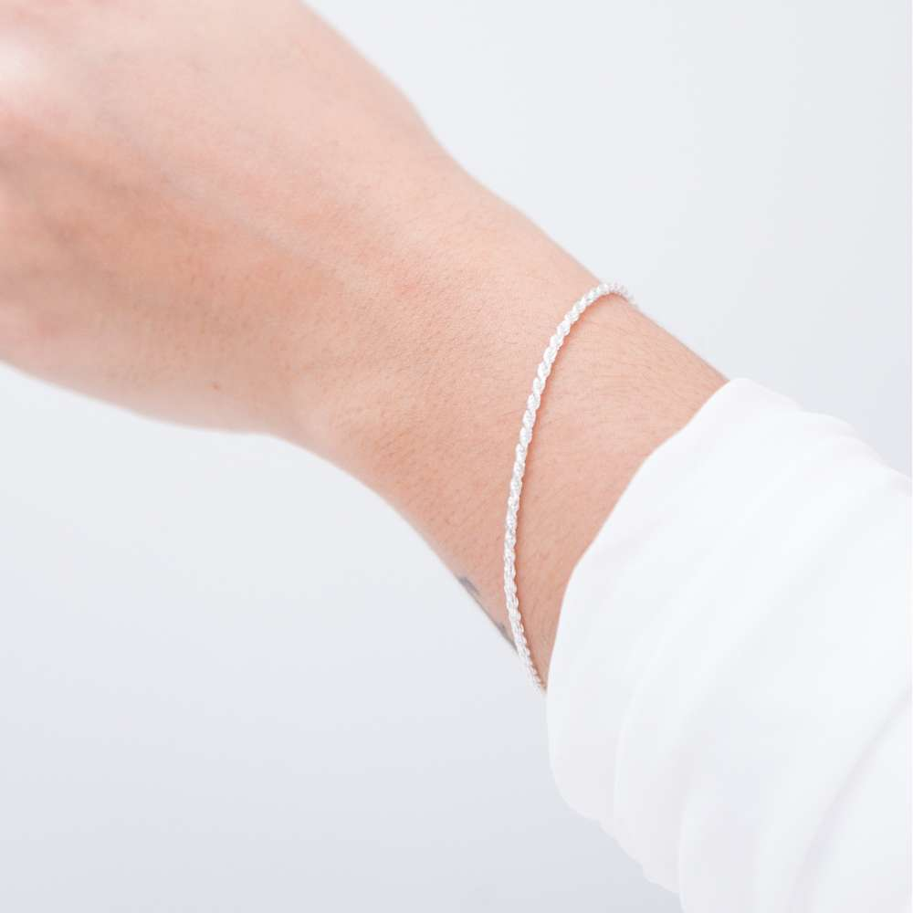 Pulseira Cordão Baiano Médio 18cm Prata 925