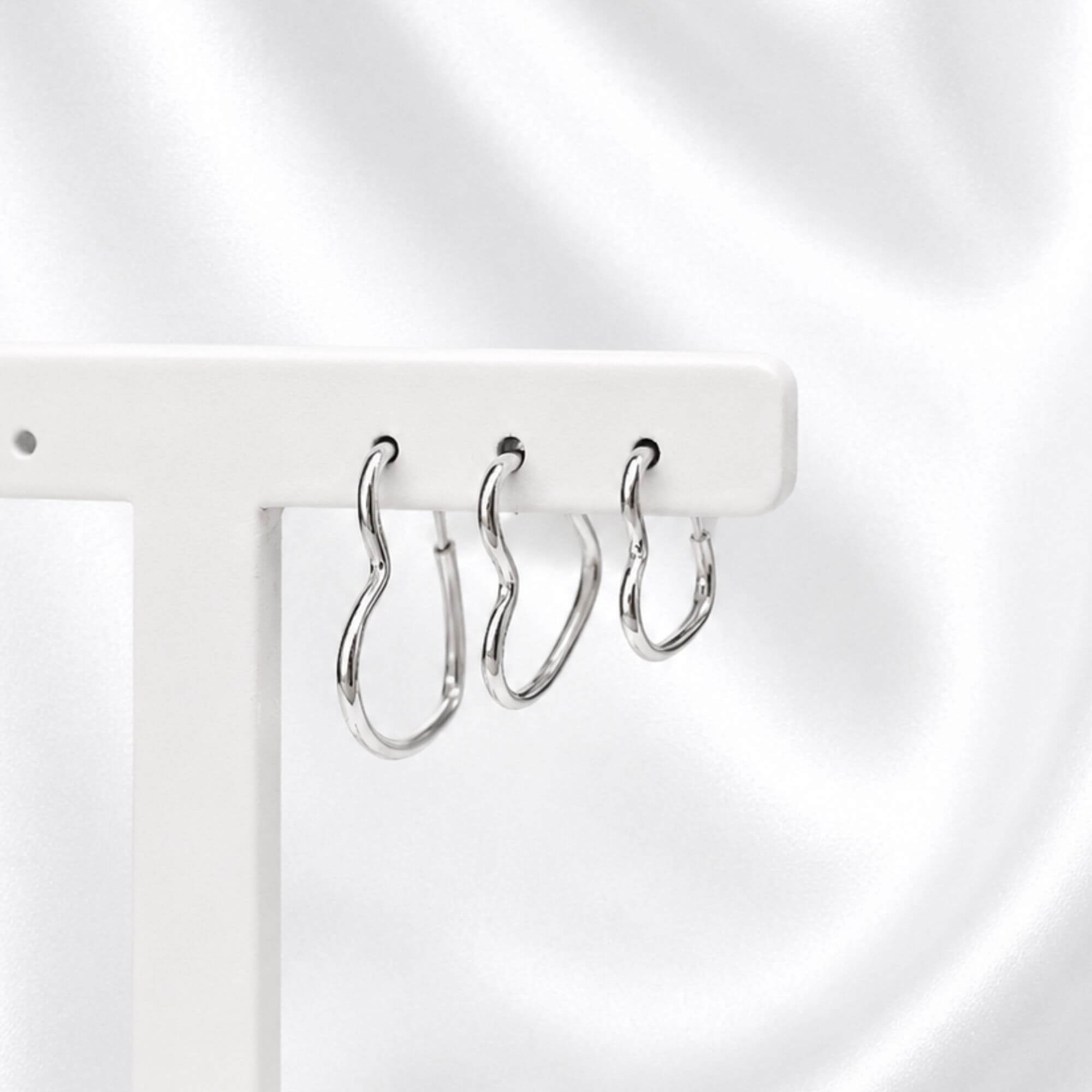 Trio de Brincos Argolas Corações Lisas Prata 925