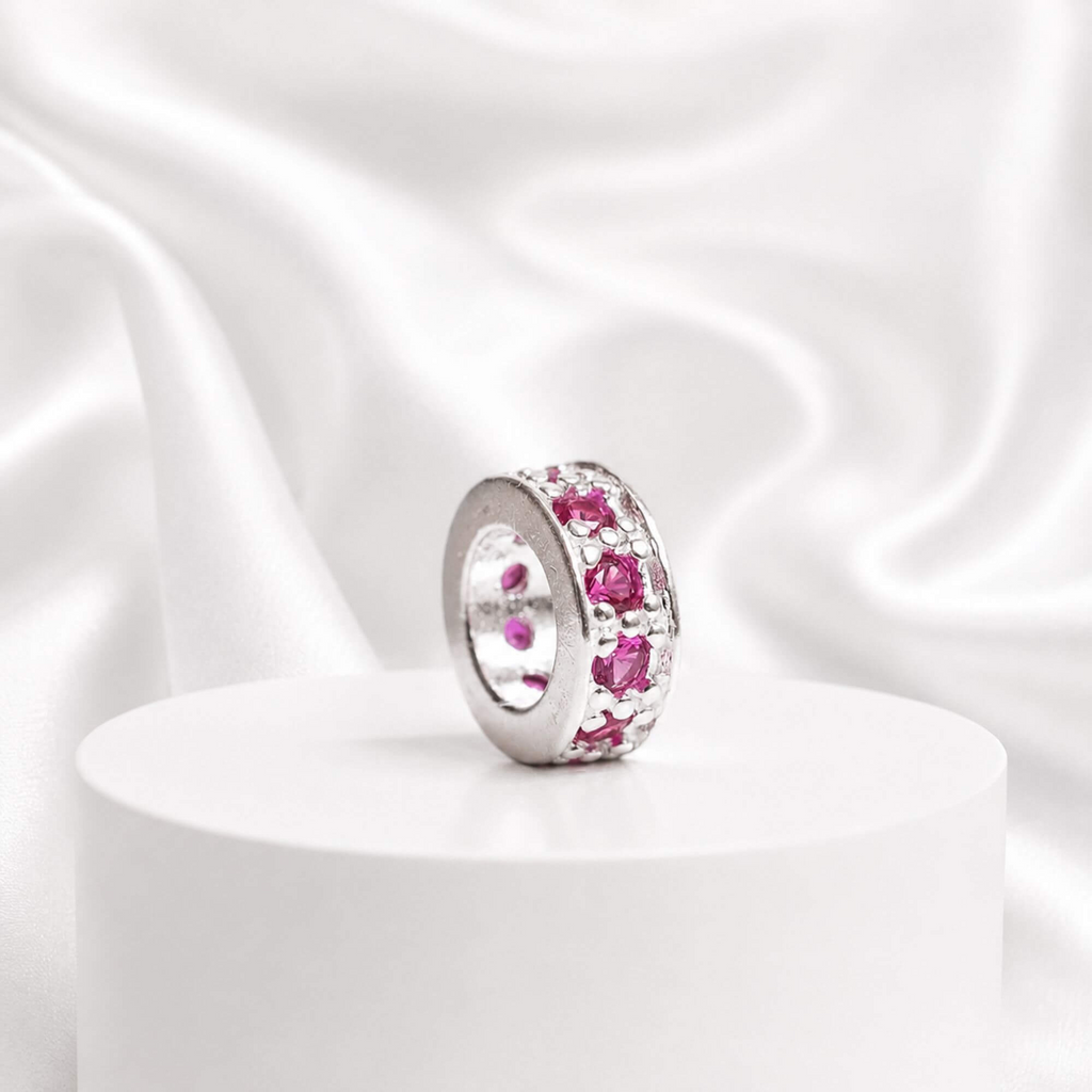 Berloque Mini Separador Zircônia Rosa Pink Prata 925
