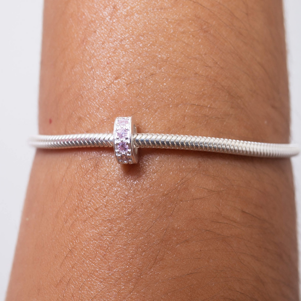 Berloque Mini Separador Zircônia Rosa Bebê Prata 925