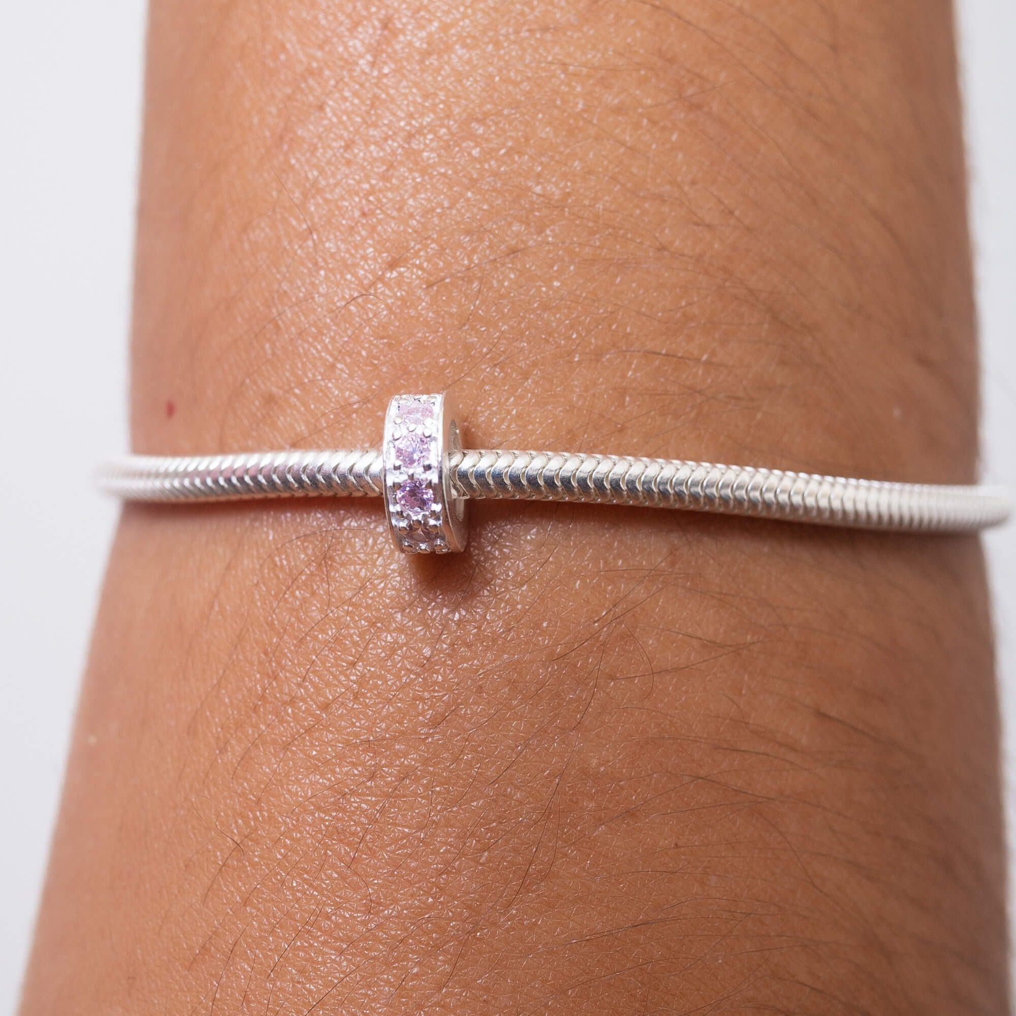 Berloque Mini Separador Zircônia Rosa Bebê Prata 925