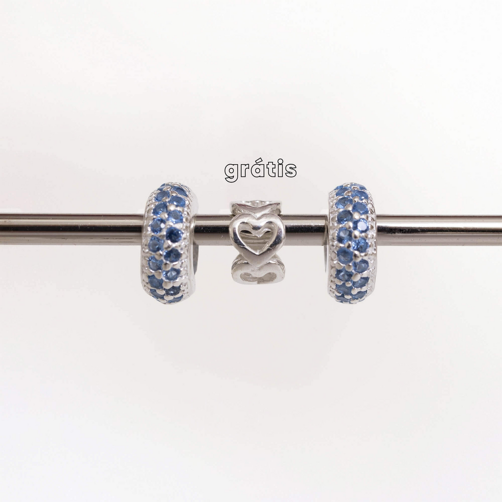 Leve 3 pague 2 - Kit de Berloques em Prata 925 com 2 unidades Separador Zircônia Azul Celeste e Ganhe Mini Separador