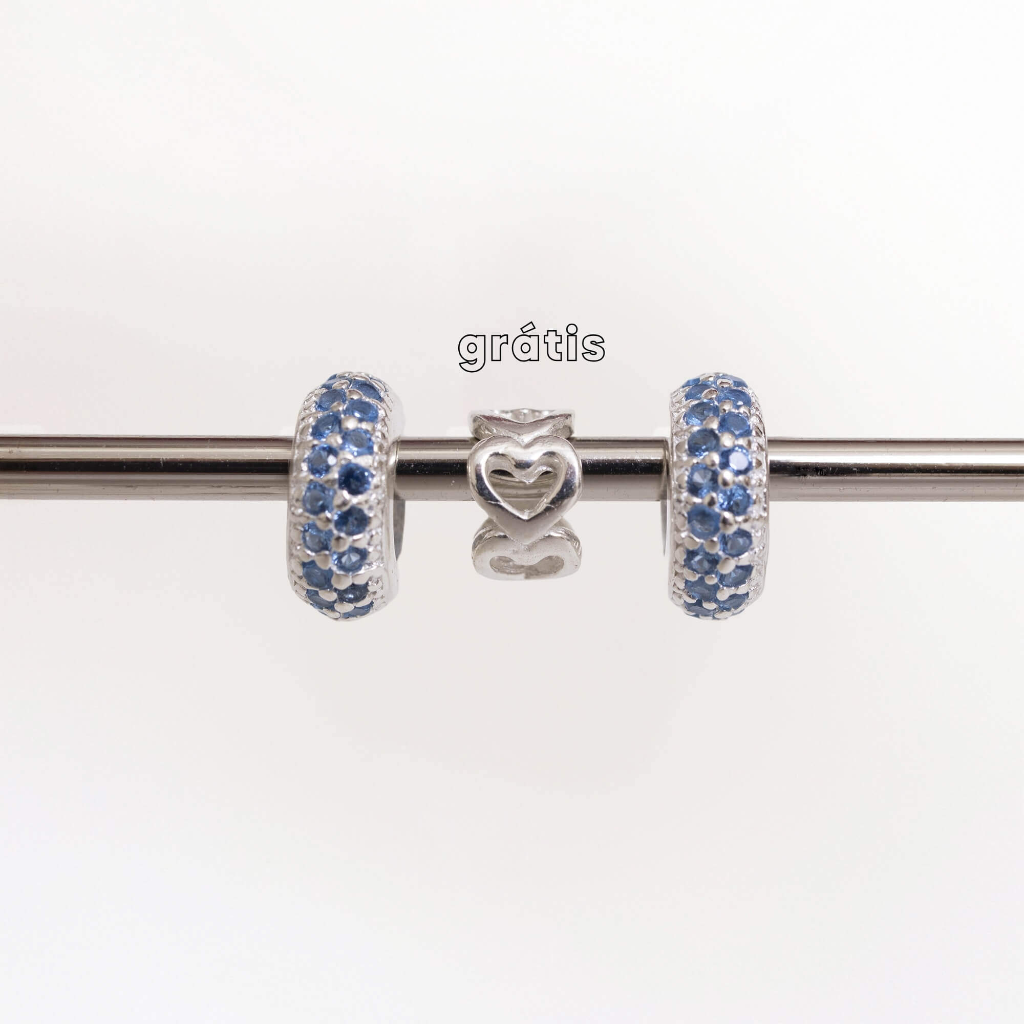 Leve 3 pague 2 - Kit de Berloques em Prata 925 com 2 unidades Separador Zircônia Azul Celeste e Ganhe Mini Separador