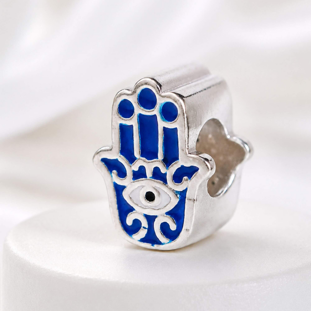 Berloque Hamsa Azul Prata 925