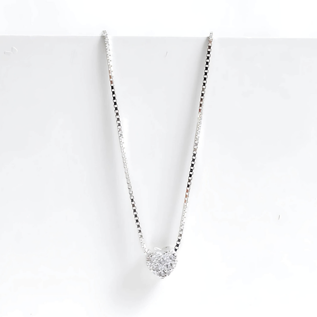 Colar Mini Coração Cravejado Cristal 6mm 40 cm Prata 925