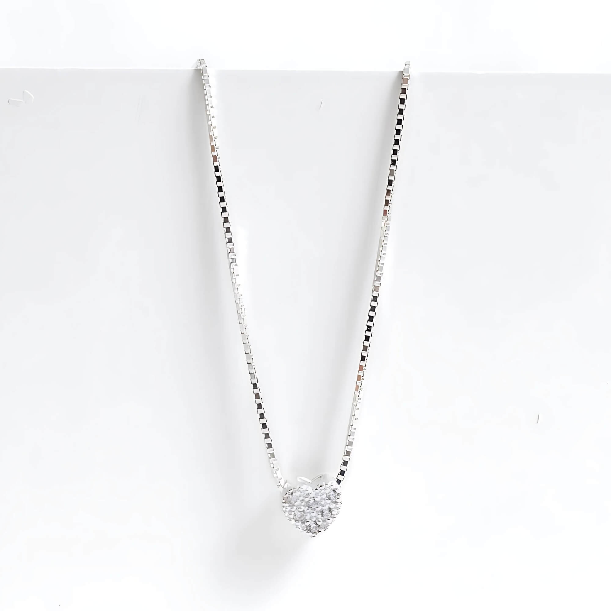 Colar Mini Coração Cravejado Cristal 6mm 40 cm Prata 925