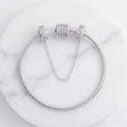 Kit Pulseira Tradicional Cravejada + Corrente de Segurança Cravejada Zircônia Cristal Prata 925