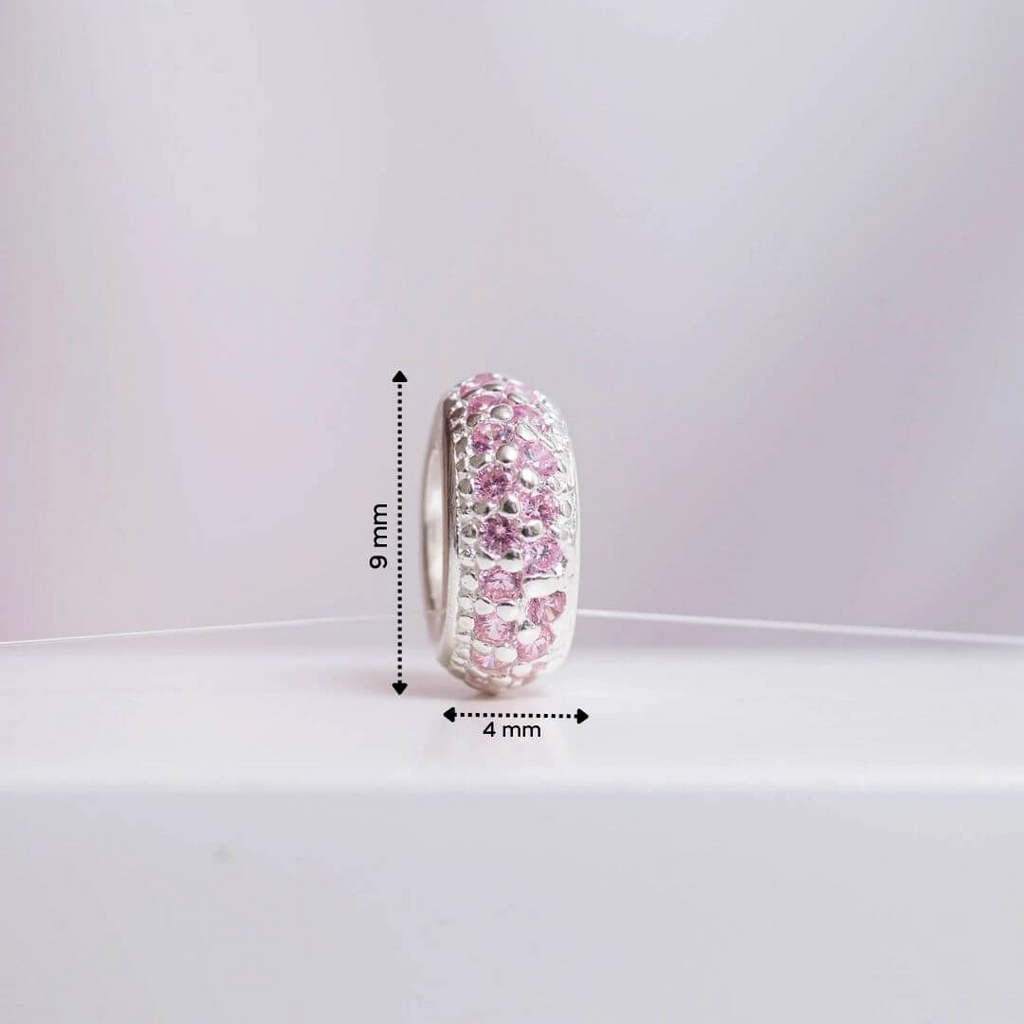 Berloque Separador Zircônia Rosa Bebê Prata 925