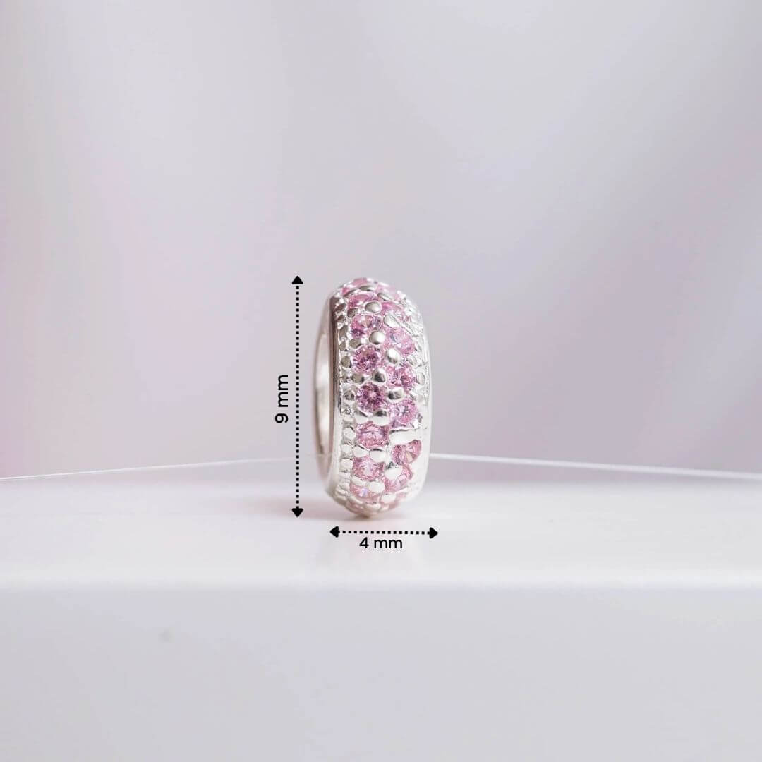 Berloque Separador Zircônia Rosa Bebê Prata 925