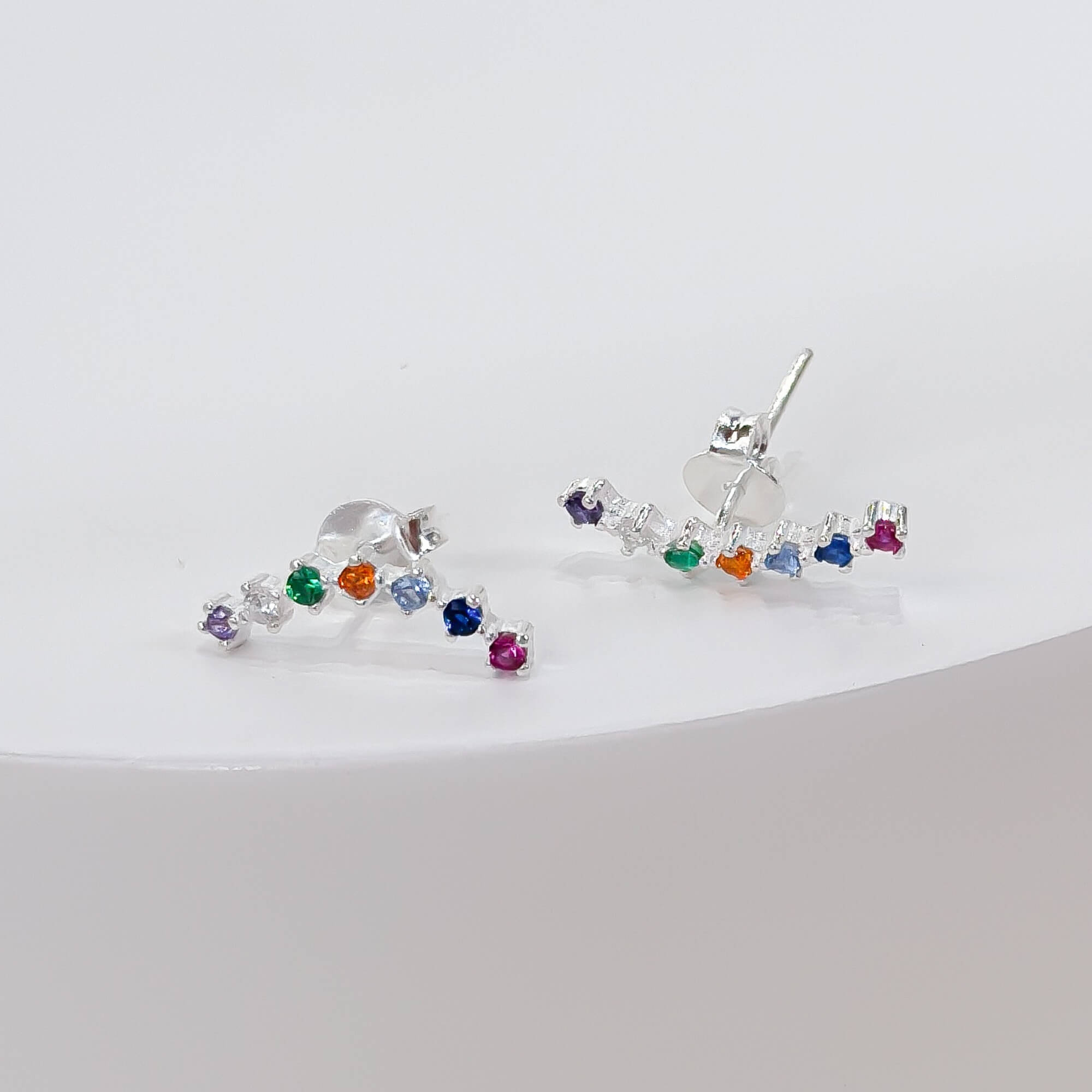 Brinco Ear Cuff Zircônias Coloridas Prata 925