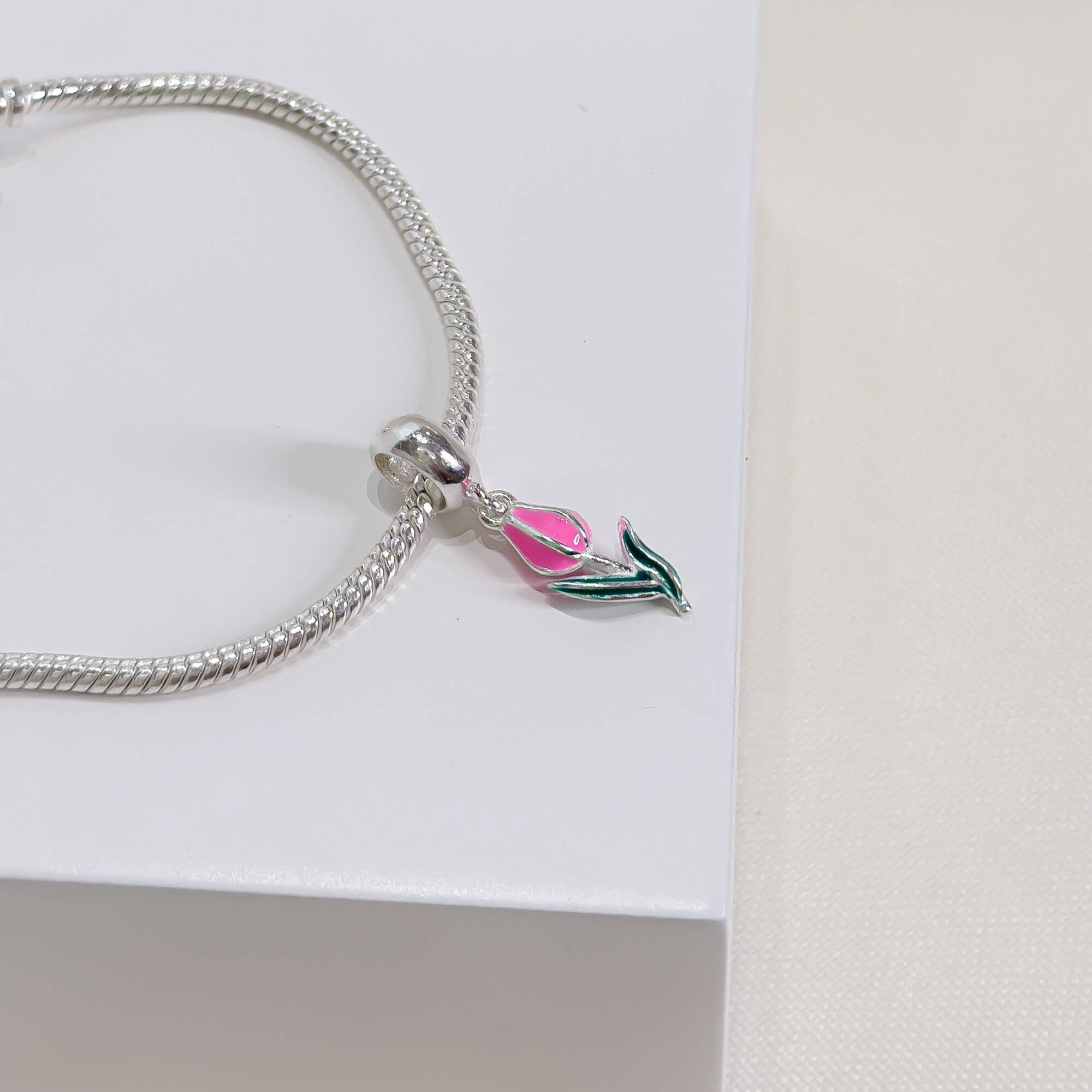 Berloque Flor Tulipa Rosa Prata 925
