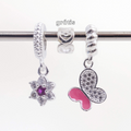 Leve 3 pague 2 - Kit de Berloques em Prata 925 com Flor Zircônia Rosa, Borboleta Rosa e Ganhe Mini Separador Corações