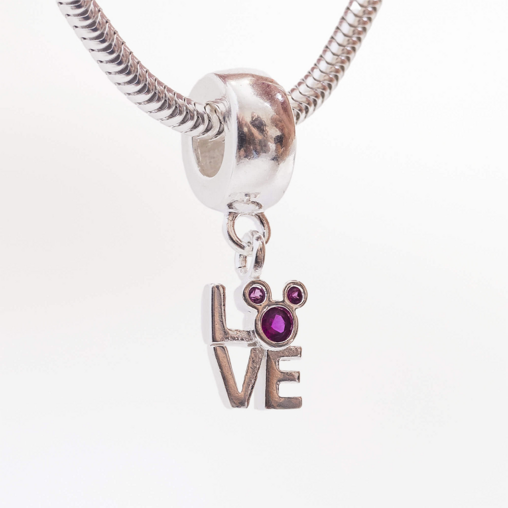 Berloque Love Ratinho com Zircônia Rosa Prata 925