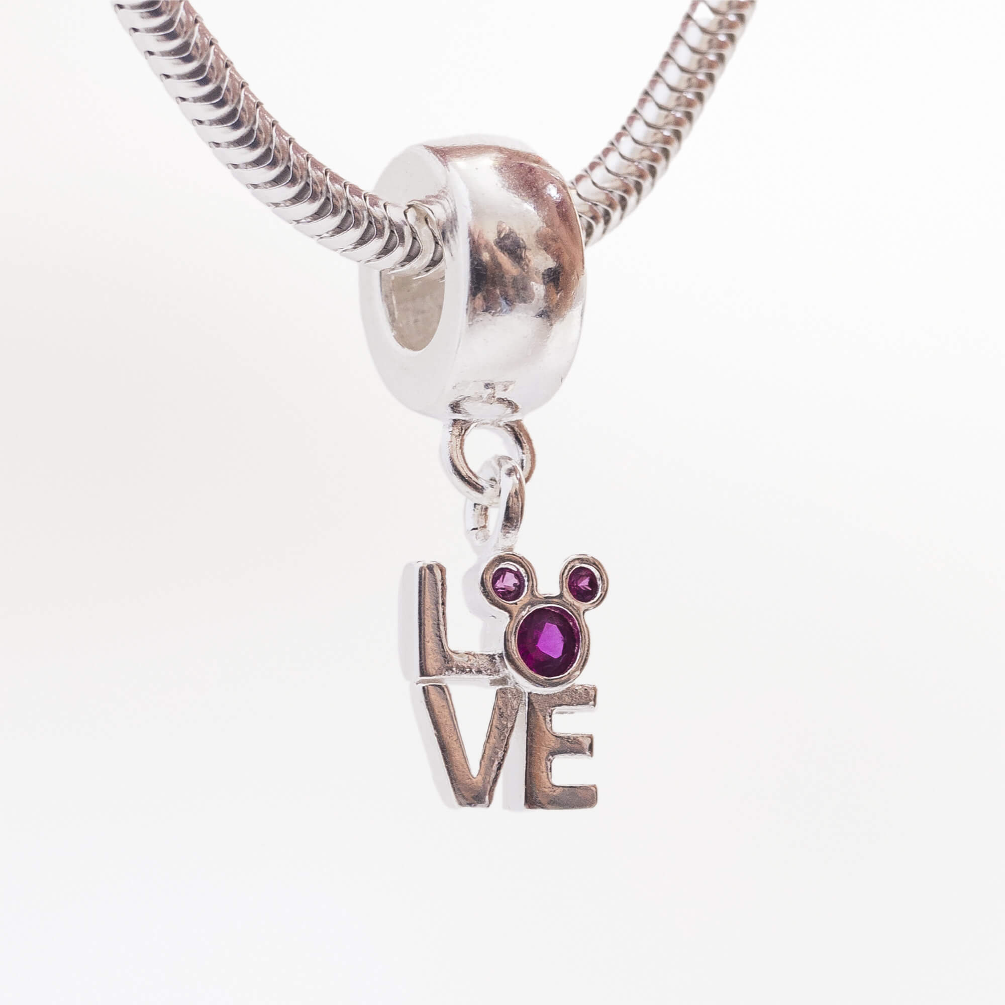 Berloque Love Ratinho com Zircônia Rosa Prata 925
