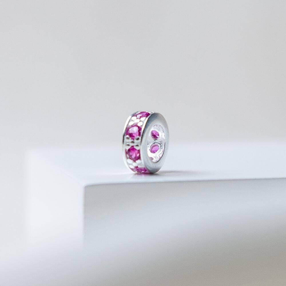 Berloque Mini Separador Zircônia Rosa Pink Prata 925