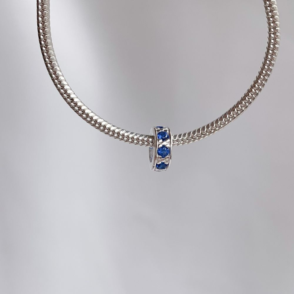Berloque Mini Separador Zircônia Azul Prata 925