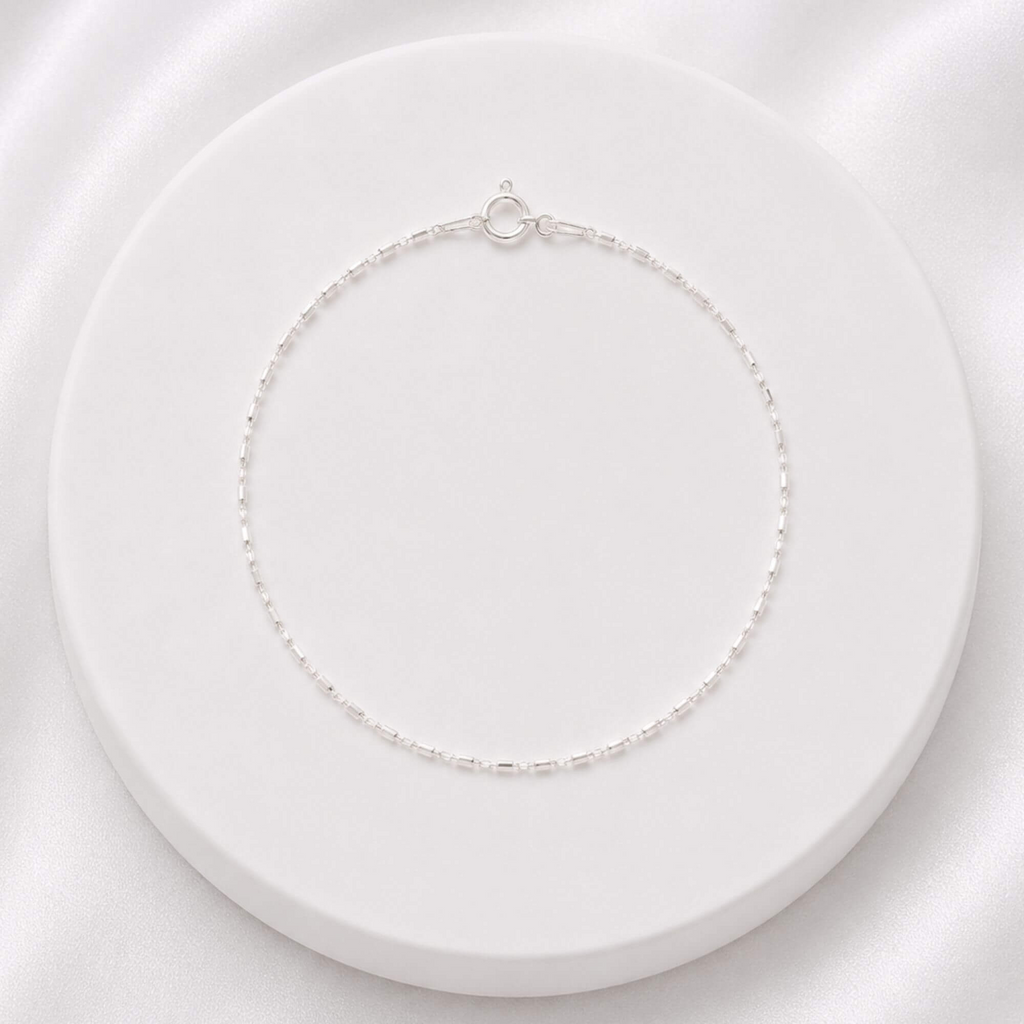 Pulseira Palito Com Bolinhas Diamantada 18 cm Prata 925
