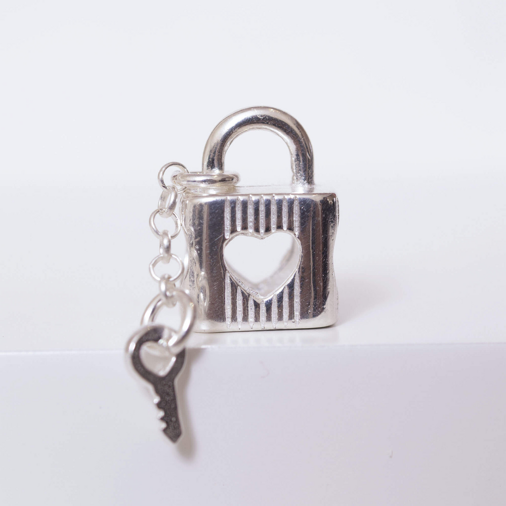 Berloque de Prata 925 Separador Cadeado Com Chave